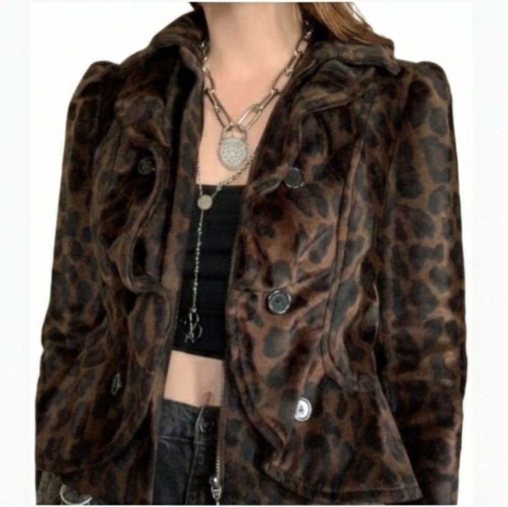 INC International Concepts Women's Y2K Brown Leopard Print Blazer Jacket Large